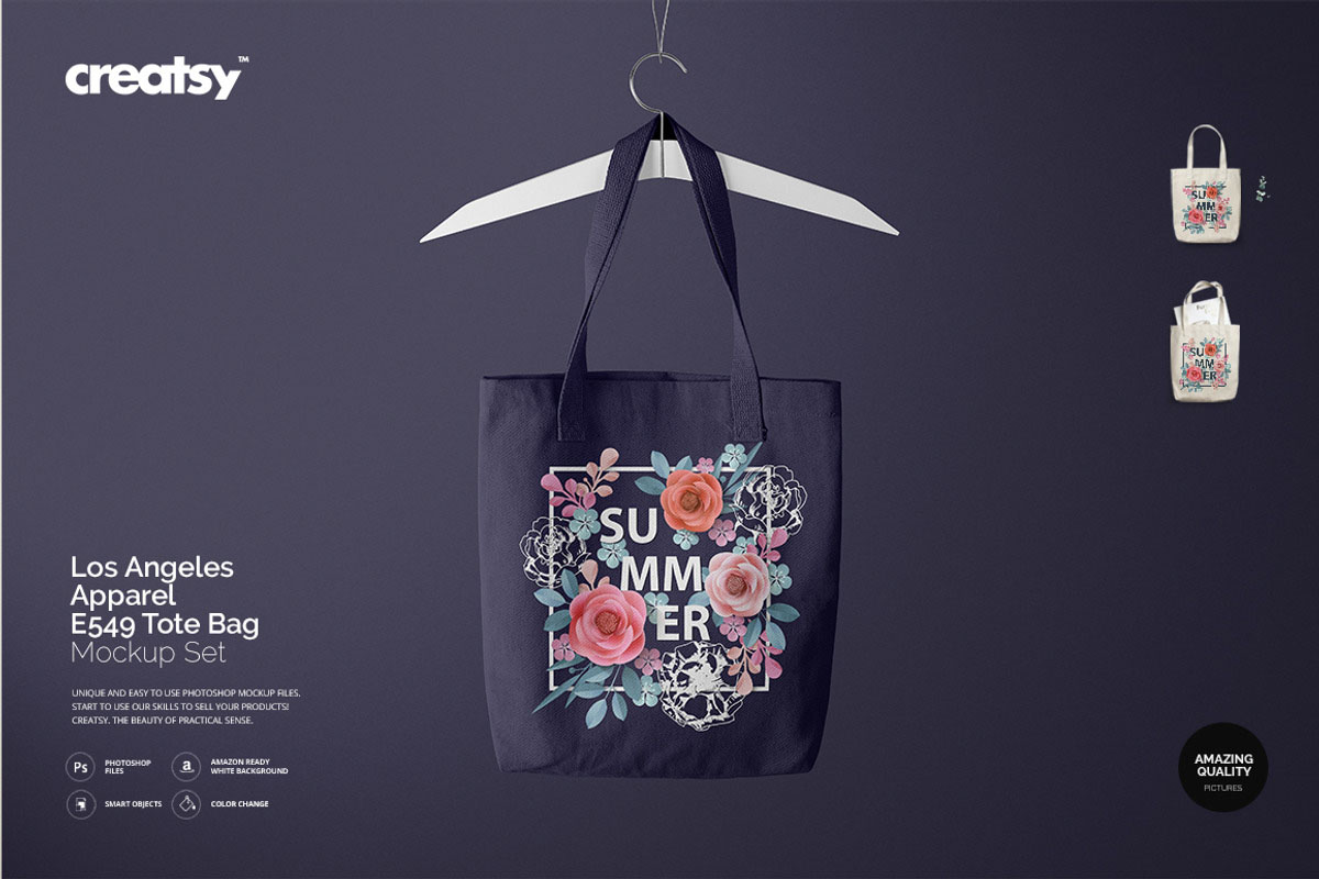 6款时尚无纺布手提帆布袋logo印花vi贴图psd样机模板素材 Los Angeles Apparel Tote Bag Mockup , sucaiwan.com
