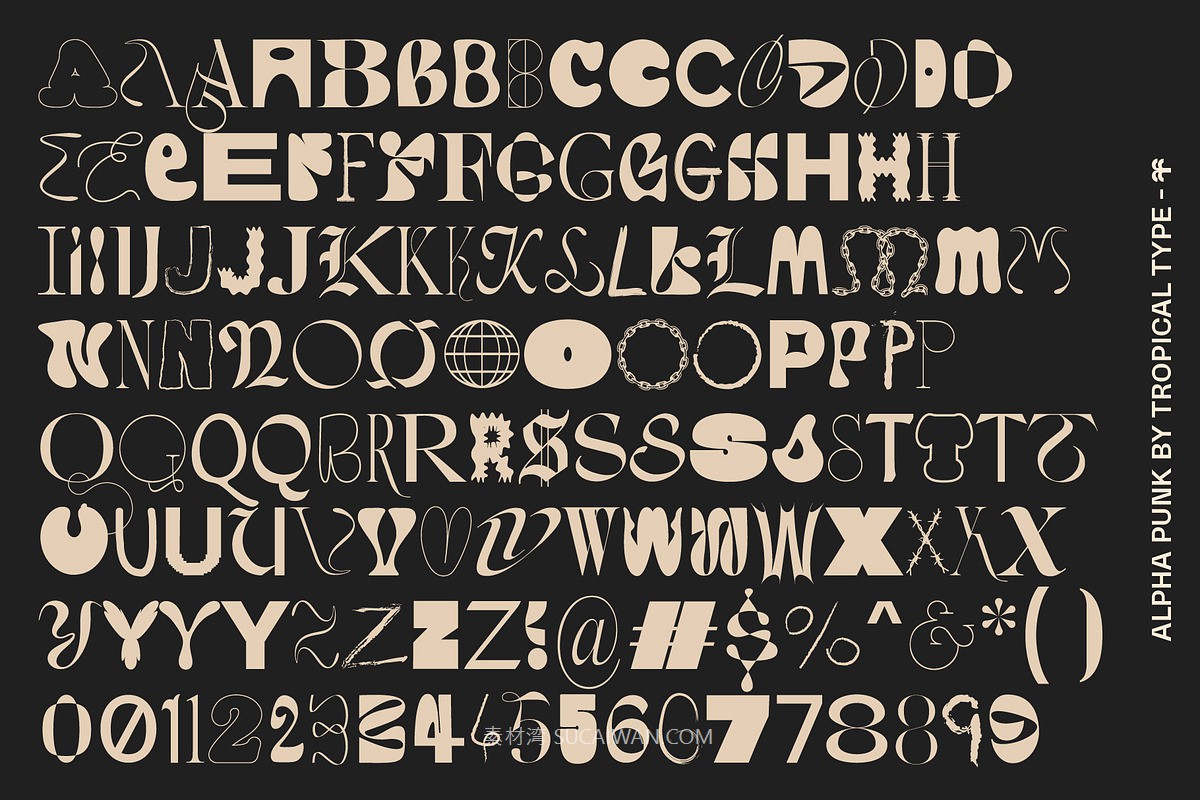 英文字体：全新时尚错落感狂野混排效果品牌封面海报设计字体 Alpha Punk - Mix and Match Font , sucaiwan.com