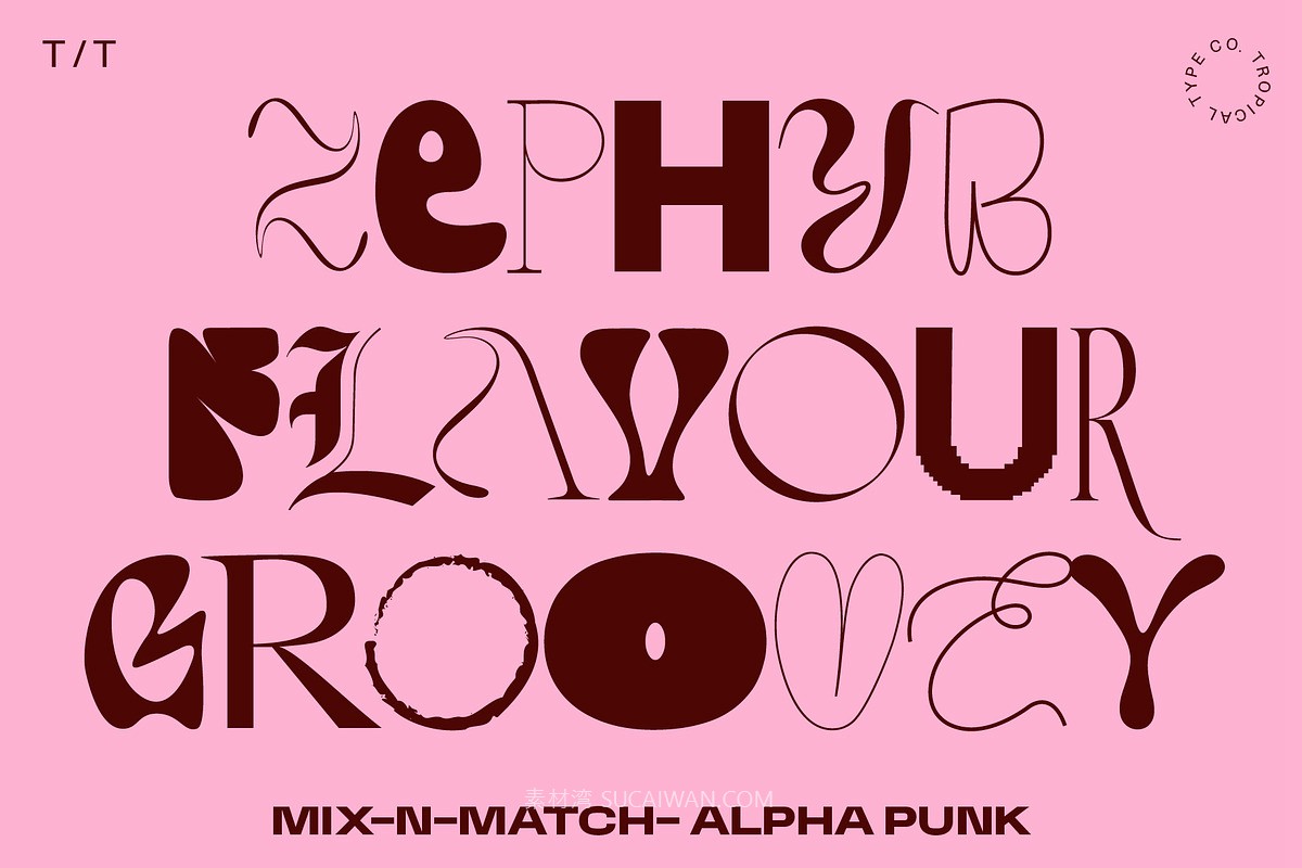 英文字体：全新时尚错落感狂野混排效果品牌封面海报设计字体 Alpha Punk - Mix and Match Font , sucaiwan.com