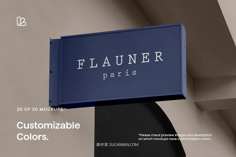 30款逼真街边店铺店招徽标标牌标志logo设计展示效果图ps贴图样机模板 Asylab – 30 Signs & Facade Logo Mockups – V3 , sucaiwan.com