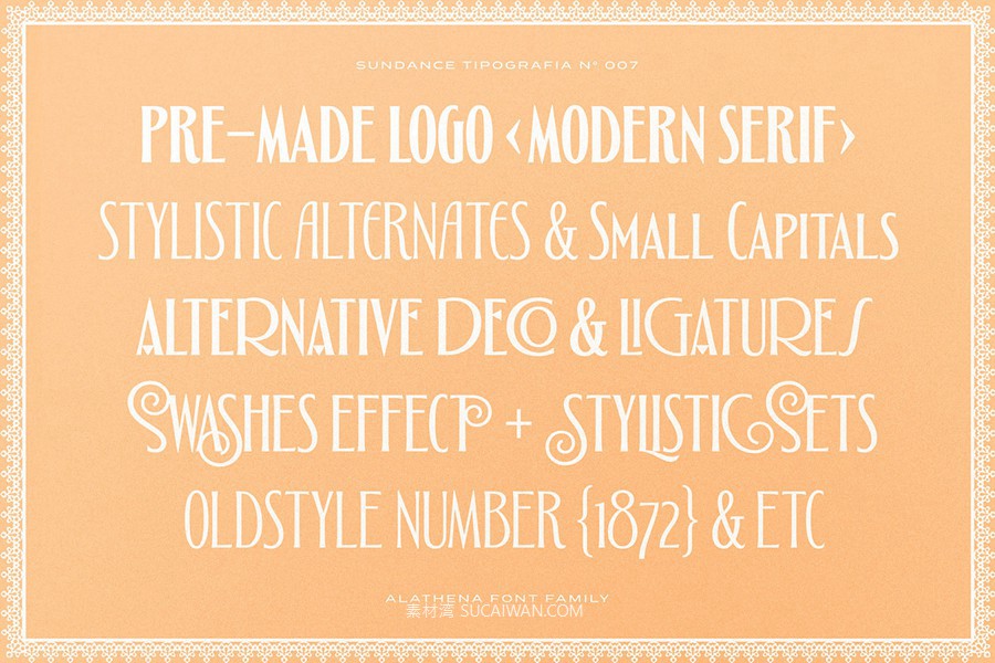 新艺术法国风格优雅品牌标志Logo设计装饰英文字体安装包 Alathena Font Family by Sundance Tipografia , 第3张-素材湾丨精选海外优质设计素材资源 新艺术法国风格优雅品牌标志Logo设计装饰英文字体安装包 Alathena Font Family by Sundance Tipografia , sucaiwan.com