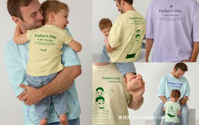 6款国外模特亲子装T恤半袖印花图案设计Ps贴图样机模板 T-shirt Mockup