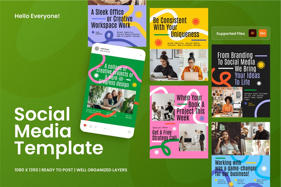 时尚创意商业品牌营销推广公众号推文电商海报设计AI模板素材 Business Creative Agency Instagram Post , sucaiwan.com