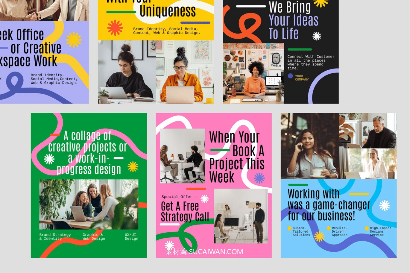 时尚创意商业品牌营销推广公众号推文电商海报设计AI模板素材 Business Creative Agency Instagram Post , sucaiwan.com