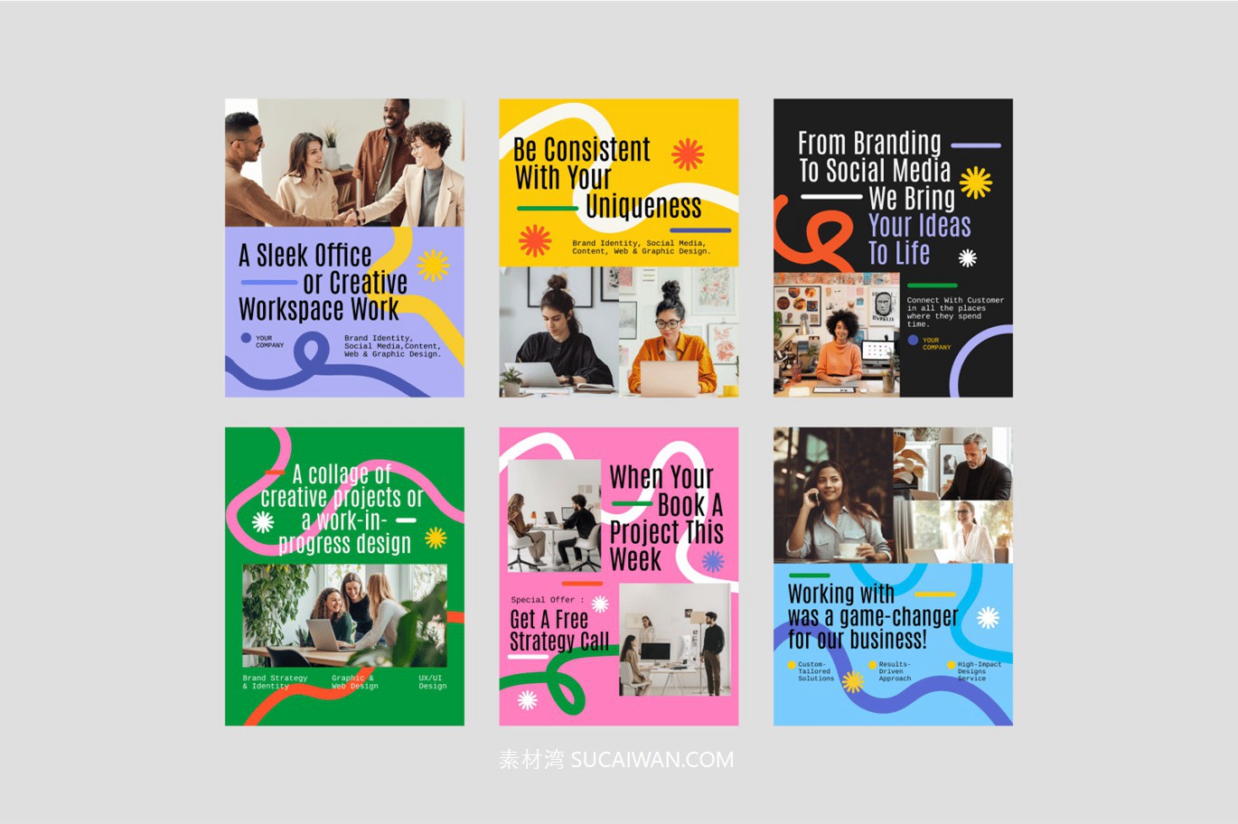 时尚创意商业品牌营销推广公众号推文电商海报设计AI模板素材 Business Creative Agency Instagram Post , sucaiwan.com