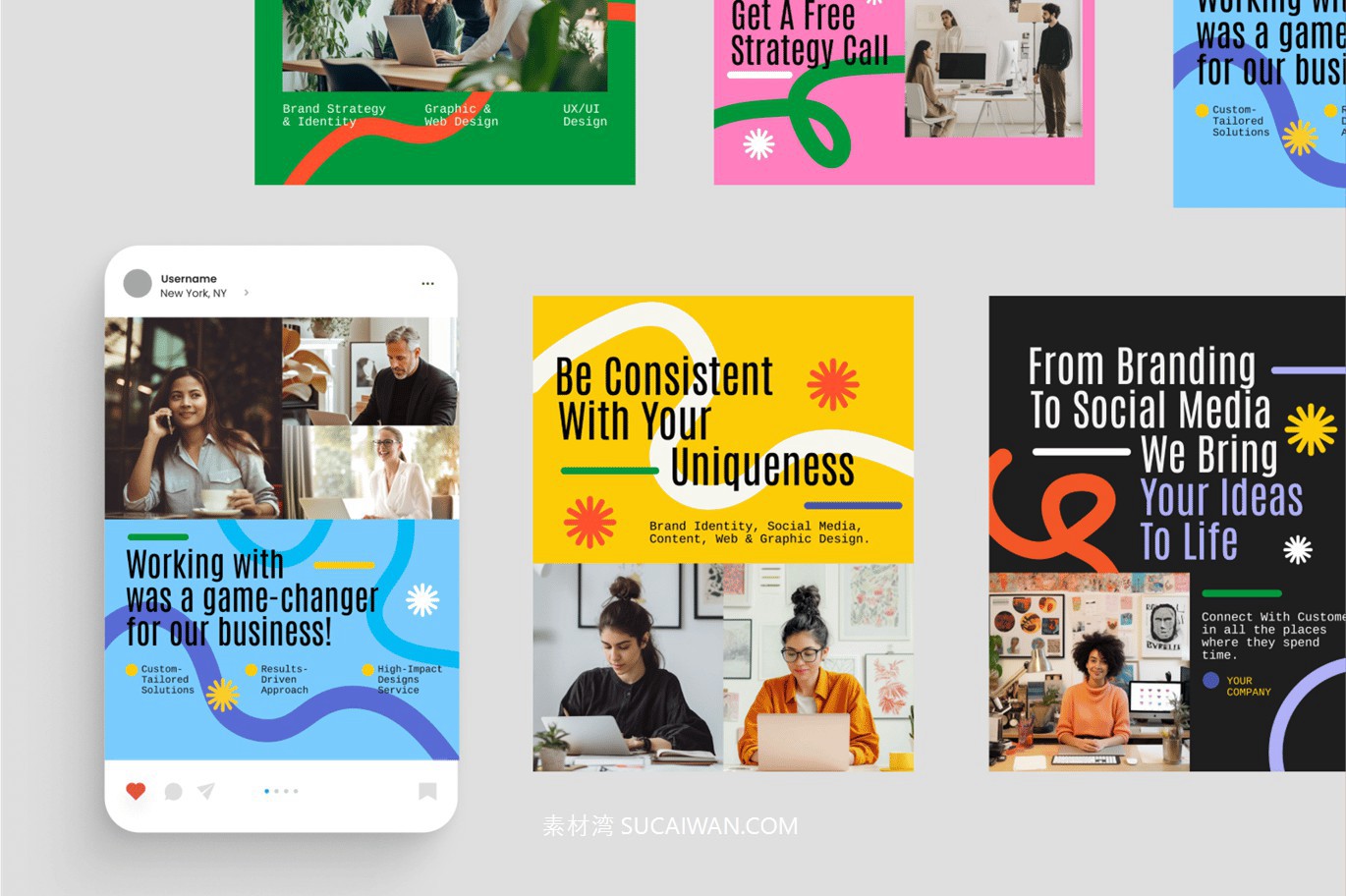 时尚创意商业品牌营销推广公众号推文电商海报设计AI模板素材 Business Creative Agency Instagram Post , sucaiwan.com