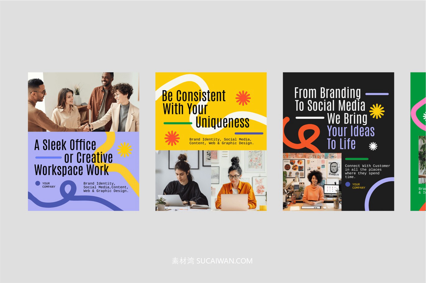 时尚创意商业品牌营销推广公众号推文电商海报设计AI模板素材 Business Creative Agency Instagram Post , sucaiwan.com