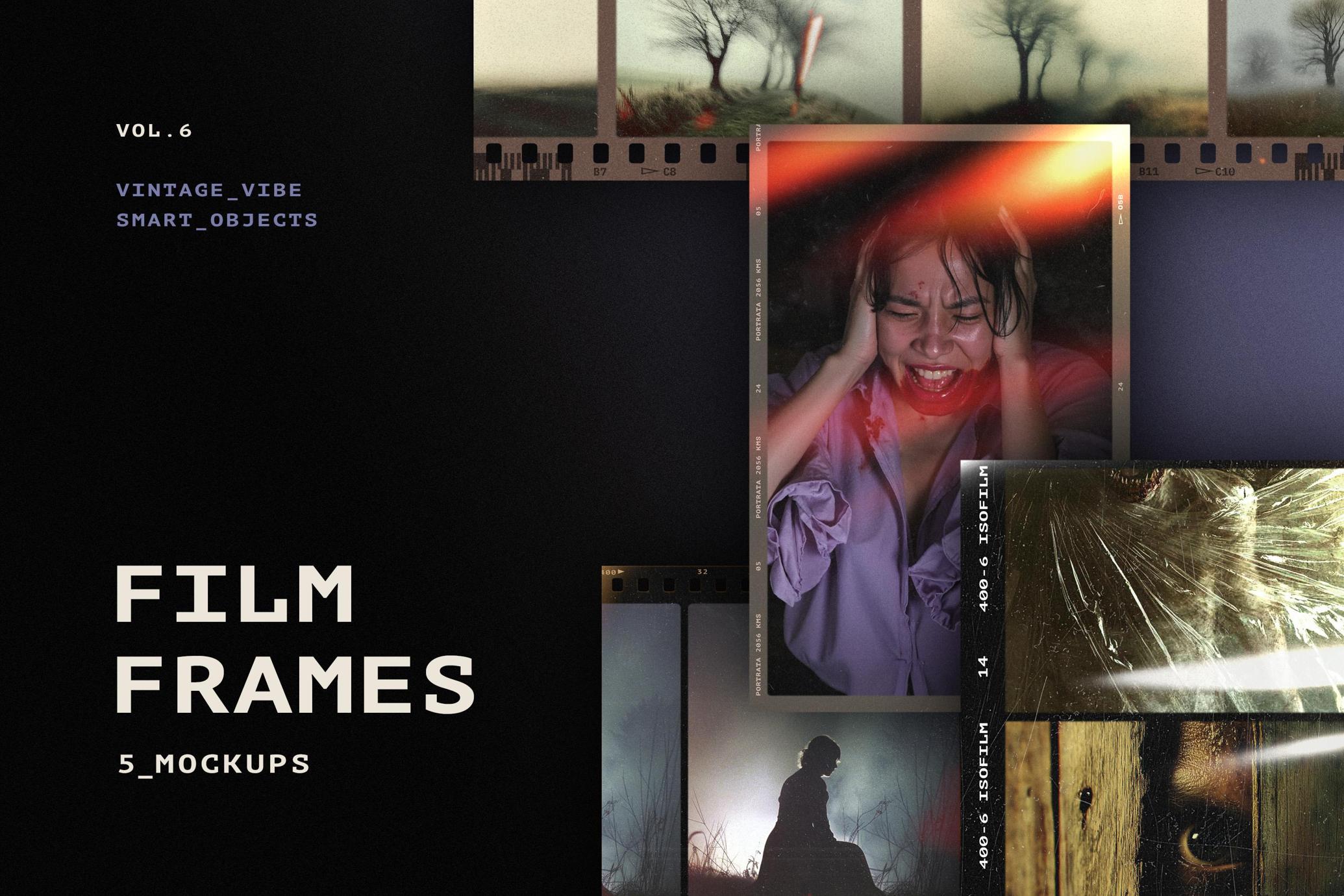 复古做旧电影胶片边框模拟燥点划痕图像照片PSD特效样机素材 Vintage Film Frames Mockups , sucaiwan.com