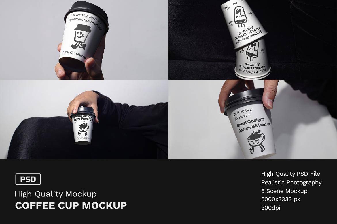 4款手持一次性咖啡杯纸杯vi设计展示效果图psd样机模板 Paper Cup Mockup , 第1张-素材湾丨精选海外优质设计素材资源 4款手持一次性咖啡杯纸杯vi设计展示效果图psd样机模板 Paper Cup Mockup , sucaiwan.com