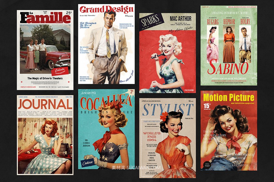 15款50年代做旧划痕书籍画册杂志海报封面设计PSD分层源文件模板 50’s Magazine Cover Templates , 第5张-素材湾丨精选海外优质设计素材资源 15款50年代做旧划痕书籍画册杂志海报封面设计PSD分层源文件模板 50’s Magazine Cover Templates , sucaiwan.com