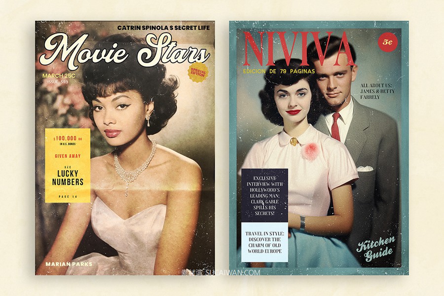 15款50年代做旧划痕书籍画册杂志海报封面设计PSD分层源文件模板 50’s Magazine Cover Templates , 第7张-素材湾丨精选海外优质设计素材资源 15款50年代做旧划痕书籍画册杂志海报封面设计PSD分层源文件模板 50’s Magazine Cover Templates , sucaiwan.com