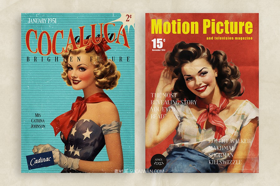 15款50年代做旧划痕书籍画册杂志海报封面设计PSD分层源文件模板 50’s Magazine Cover Templates , 第12张-素材湾丨精选海外优质设计素材资源 15款50年代做旧划痕书籍画册杂志海报封面设计PSD分层源文件模板 50’s Magazine Cover Templates , sucaiwan.com