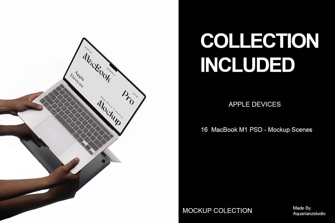 16款极简网站ui界面作品集设计手持苹果MacBook笔记本电脑贴图PSD样机模板 MacBook Mockups , sucaiwan.com