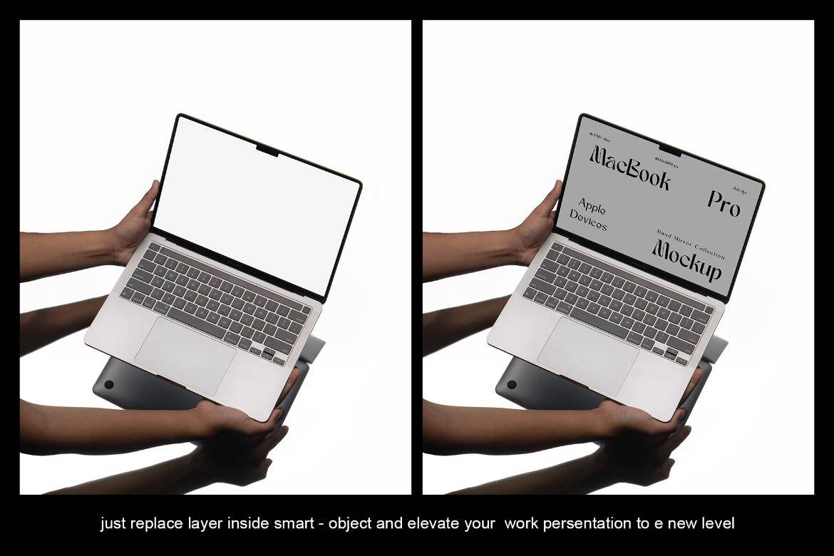 16款极简网站ui界面作品集设计手持苹果MacBook笔记本电脑贴图PSD样机模板 MacBook Mockups , sucaiwan.com