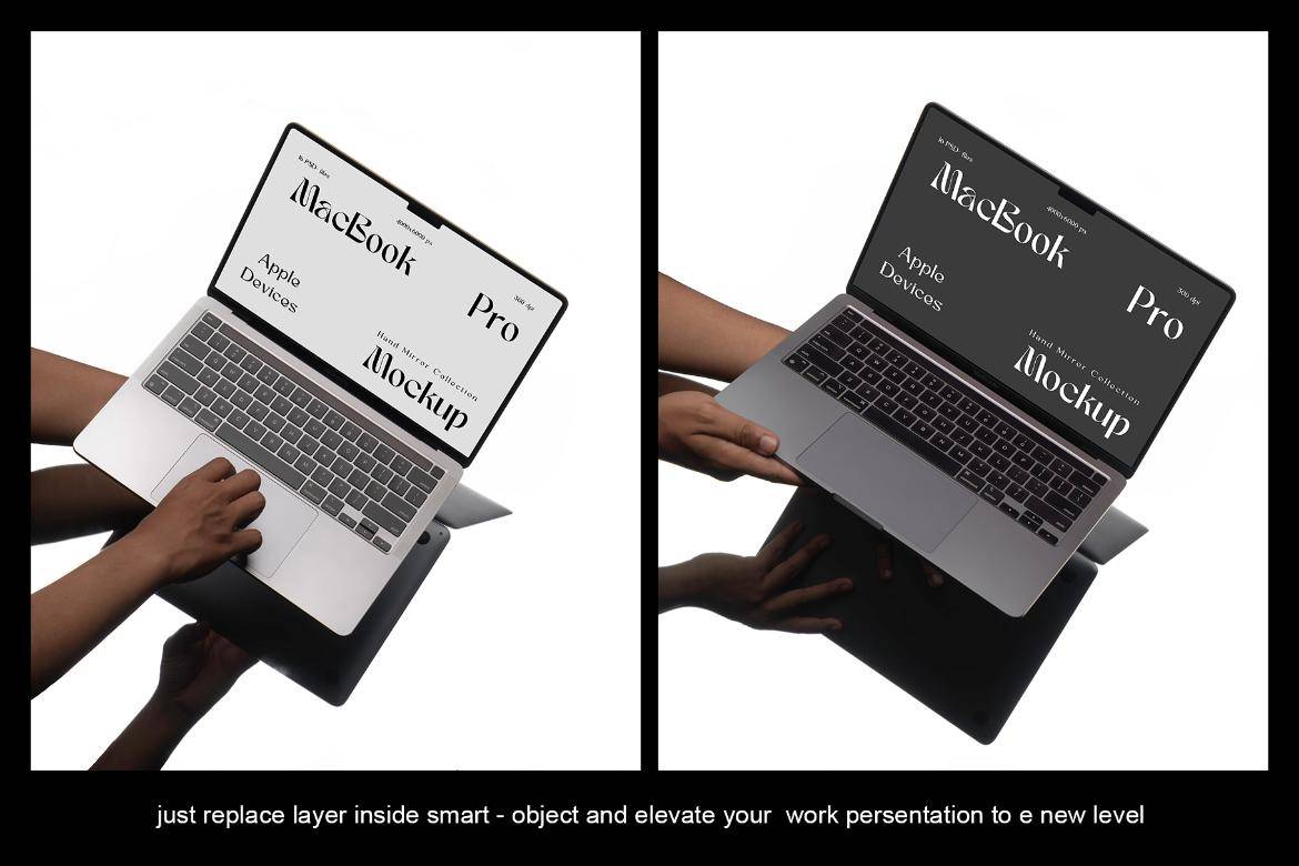 16款极简网站ui界面作品集设计手持苹果MacBook笔记本电脑贴图PSD样机模板 MacBook Mockups , sucaiwan.com
