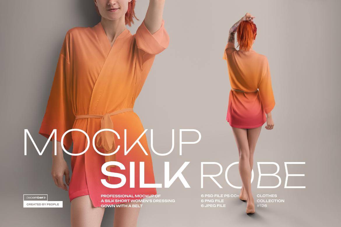 6款国外模特真丝女式睡衣睡袍睡裙印花图案设计PS智能贴图样机模板 6 Mockups of a Silk Robe. Vol 02 , 第1张-素材湾丨精选海外优质设计素材资源 6款国外模特真丝女式睡衣睡袍睡裙印花图案设计PS智能贴图样机模板 6 Mockups of a Silk Robe. Vol 02 , sucaiwan.com