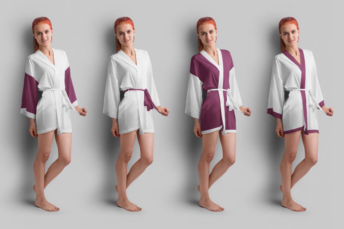 6款国外模特真丝女式睡衣睡袍睡裙印花图案设计PS智能贴图样机模板 6 Mockups of a Silk Robe. Vol 02 , 第3张-素材湾丨精选海外优质设计素材资源 6款国外模特真丝女式睡衣睡袍睡裙印花图案设计PS智能贴图样机模板 6 Mockups of a Silk Robe. Vol 02 , sucaiwan.com