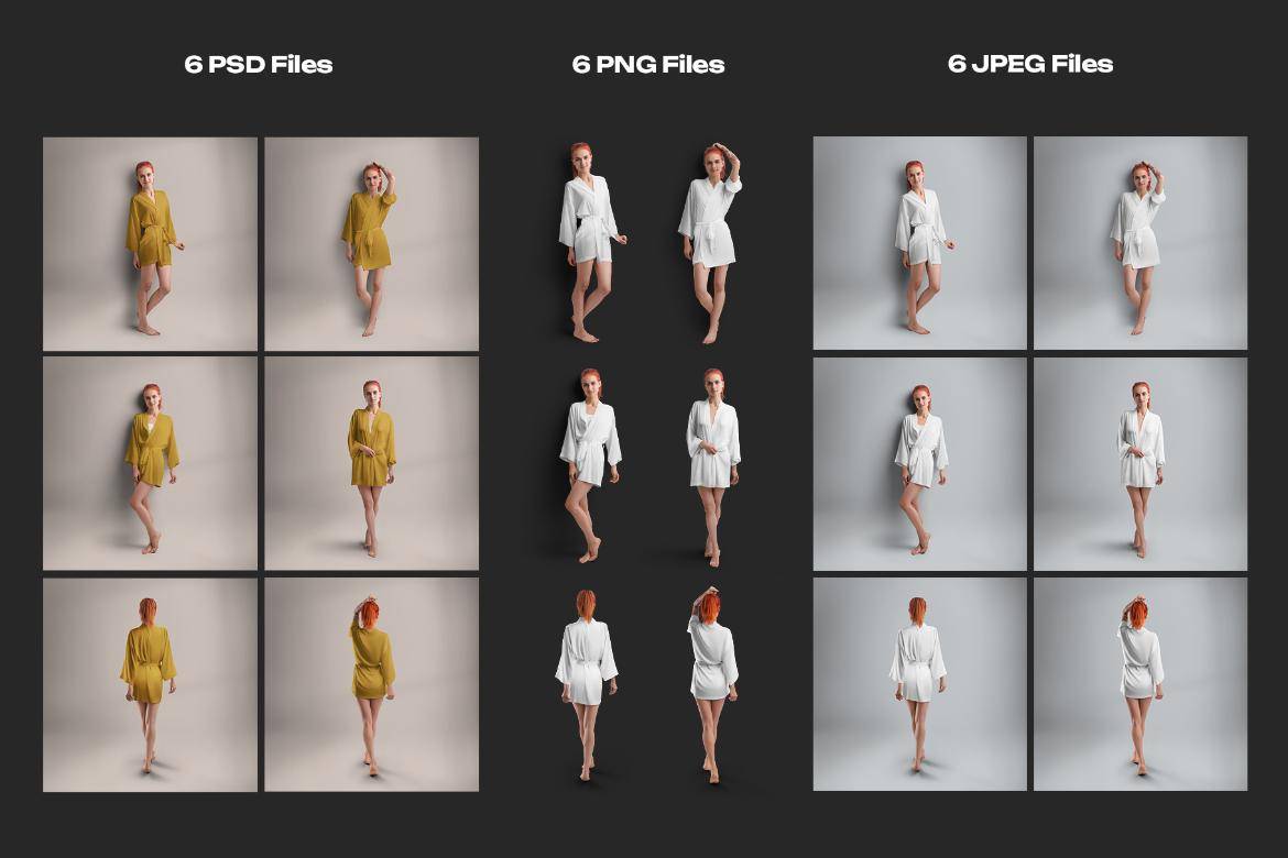 6款国外模特真丝女式睡衣睡袍睡裙印花图案设计PS智能贴图样机模板 6 Mockups of a Silk Robe. Vol 02 , 第7张-素材湾丨精选海外优质设计素材资源 6款国外模特真丝女式睡衣睡袍睡裙印花图案设计PS智能贴图样机模板 6 Mockups of a Silk Robe. Vol 02 , sucaiwan.com