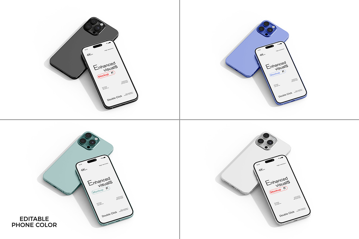 30款逼真ui界面作品集设计苹果iPhone16 Pro手机书籍折页展示效果图PSD样机模板 Smartphone & Book with Card Mockup Set , sucaiwan.com