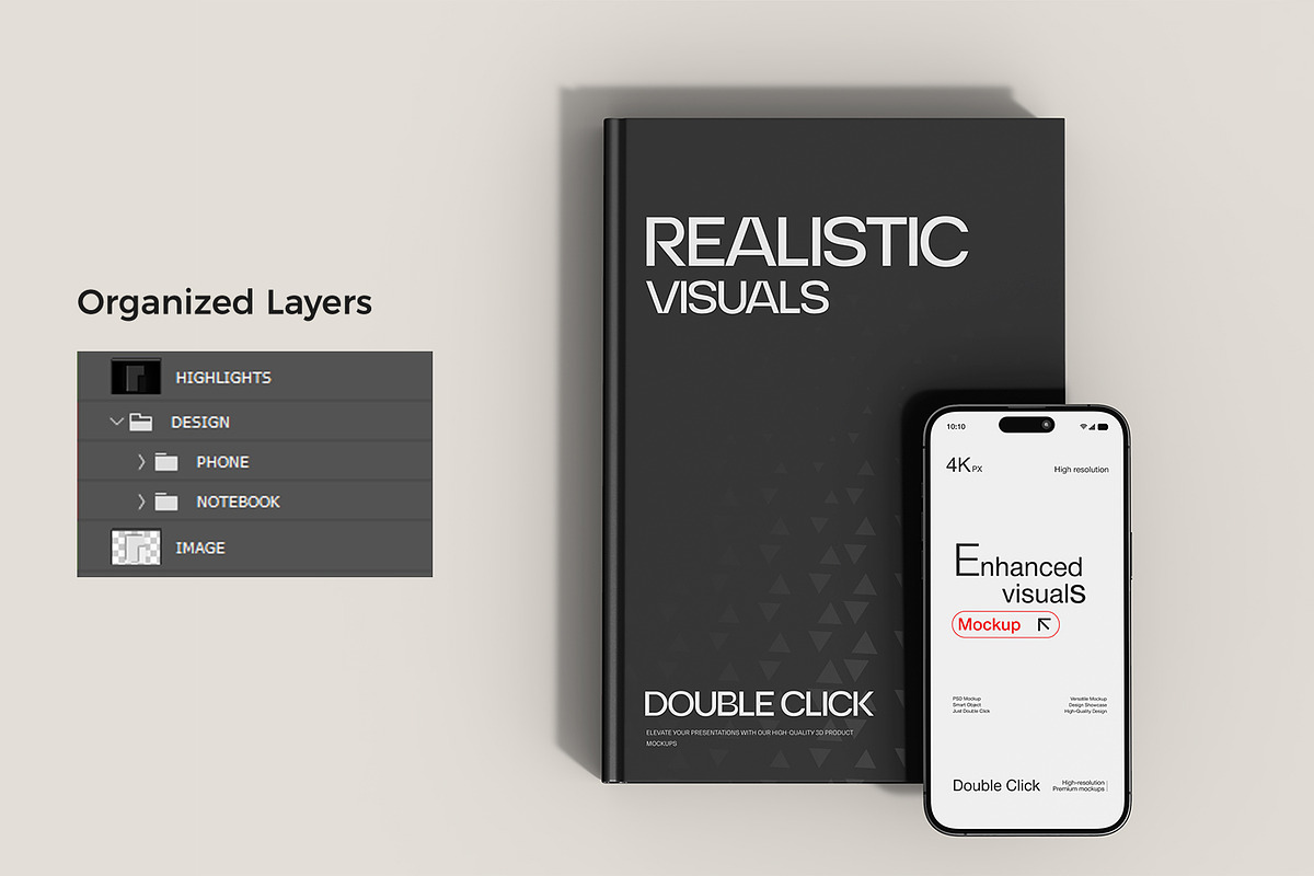 30款逼真ui界面作品集设计苹果iPhone16 Pro手机书籍折页展示效果图PSD样机模板 Smartphone & Book with Card Mockup Set , sucaiwan.com