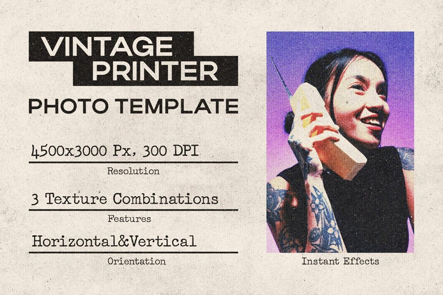 复古老式冲压头发灰尘噪点正宗印刷打印logo徽标特效叠加PSD样机 Authentic Vintage Printer , sucaiwan.com