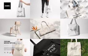 9款时尚手提袋帆布袋无纺布袋Vi设计展示效果图PS贴图样机模板 Tote Bag Mockup Set (v.4) by Creatsy