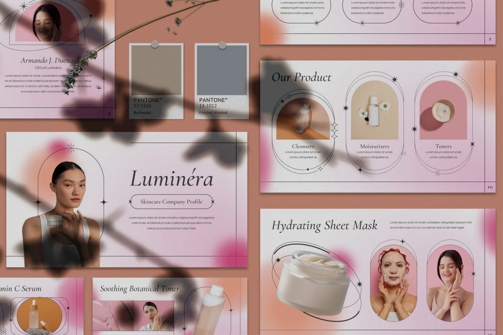 时尚极简美学品牌营销策划演示文稿设计Keynot模版 Luminere – Skincare Keynote Template , sucaiwan.com