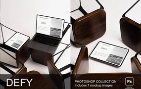 7款真实场景ui界面作品集设计苹果MacBook电脑iPhone手机iPad平板展示效果图PSD样机 DEFY | Device Mockups