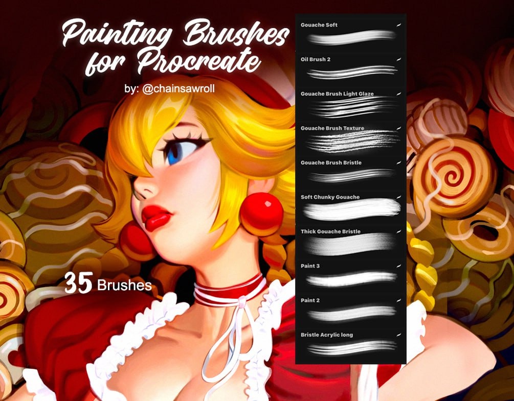 35款平滑丙烯酸水墨毛笔笔刷颗粒粗糙绘画效果procreate笔刷画笔素材 35 Painting Brushes for Procreate , sucaiwan.com