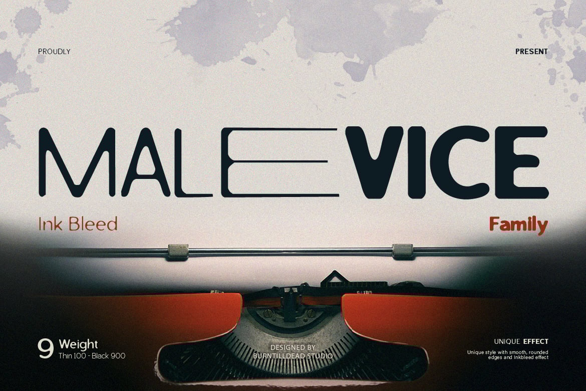 时尚复古品牌海报包装设计无衬线英文字体安装包 Malevice Inkbleed , 第1张-素材湾丨精选海外优质设计素材资源 时尚复古品牌海报包装设计无衬线英文字体安装包 Malevice Inkbleed , sucaiwan.com