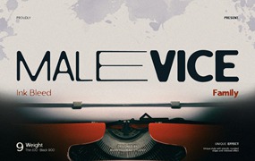 时尚复古品牌海报包装设计无衬线英文字体安装包 Malevice Inkbleed