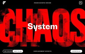 8组失真扭曲错位效果ps标题文本特效滤镜样机 Chaos System Distortion Effect
