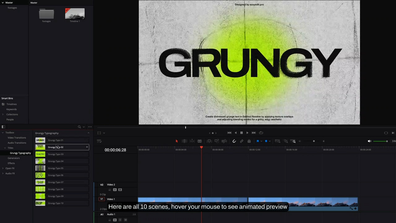 10款复古做旧邋遢喷漆艺术印刷风格排版视频标题动画达芬奇预设 Grungy Typography , sucaiwan.com