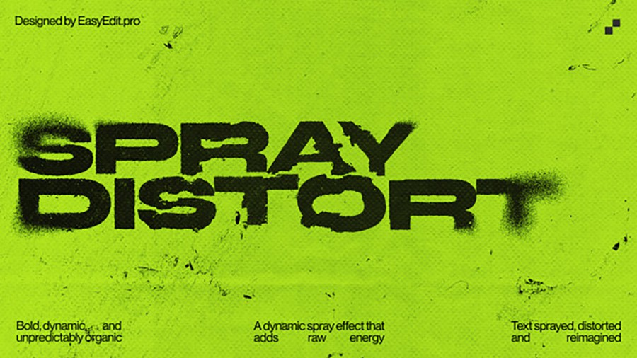 复古时尚邋遢喷雾扭曲文本标题排版动画PR Mogrt模板 Spray Distort Typography , sucaiwan.com