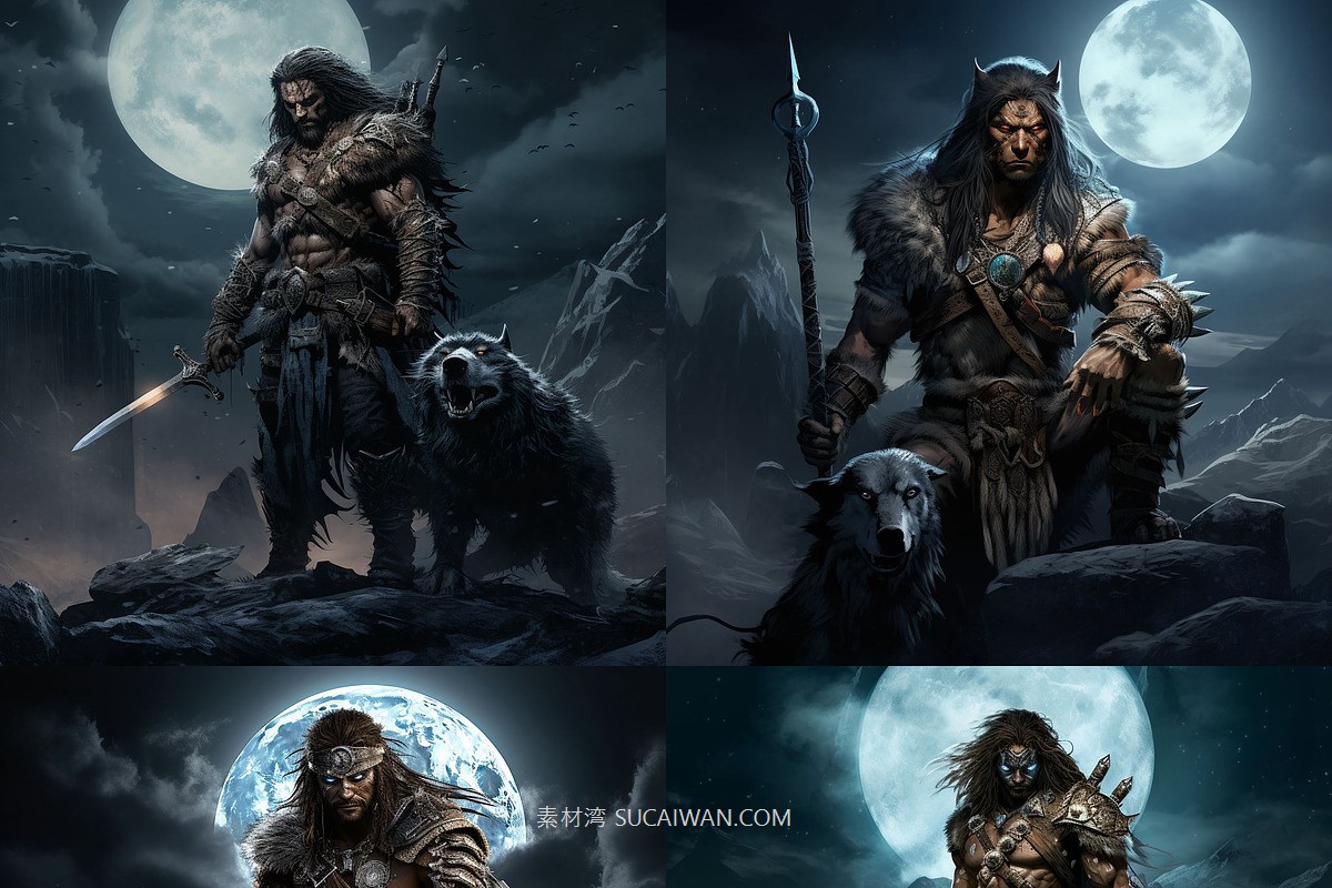392组Ai智能Midjourney生成游戏人物野蛮人手机电脑壁纸图片+代码关键词素材 392 Midjourney Prompts for Barbarians , sucaiwan.com