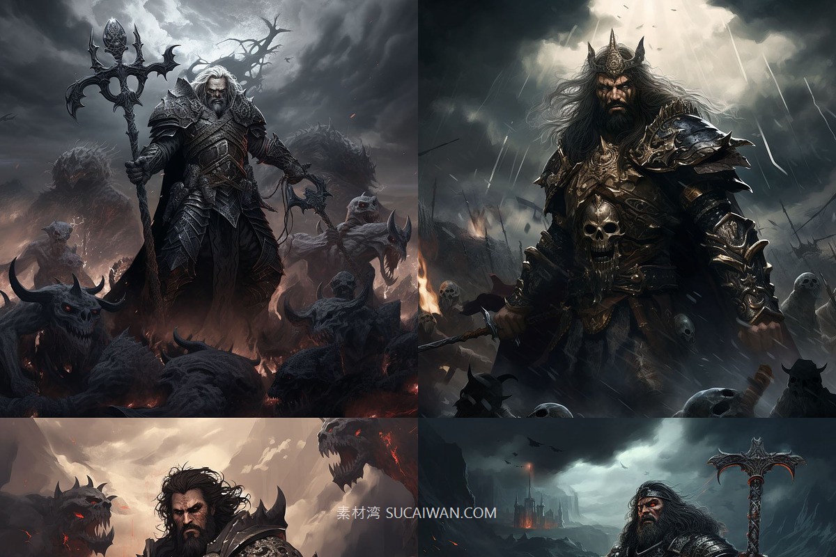 392组Ai智能Midjourney生成游戏人物野蛮人手机电脑壁纸图片+代码关键词素材 392 Midjourney Prompts for Barbarians , sucaiwan.com