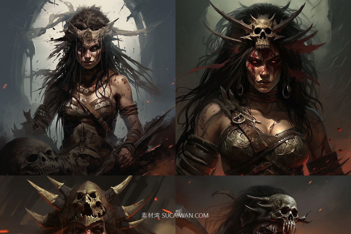 392组Ai智能Midjourney生成游戏人物野蛮人手机电脑壁纸图片+代码关键词素材 392 Midjourney Prompts for Barbarians , sucaiwan.com