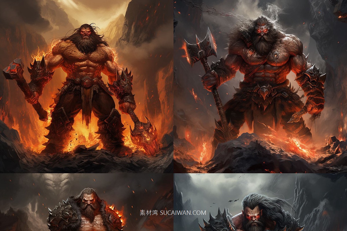 392组Ai智能Midjourney生成游戏人物野蛮人手机电脑壁纸图片+代码关键词素材 392 Midjourney Prompts for Barbarians , sucaiwan.com