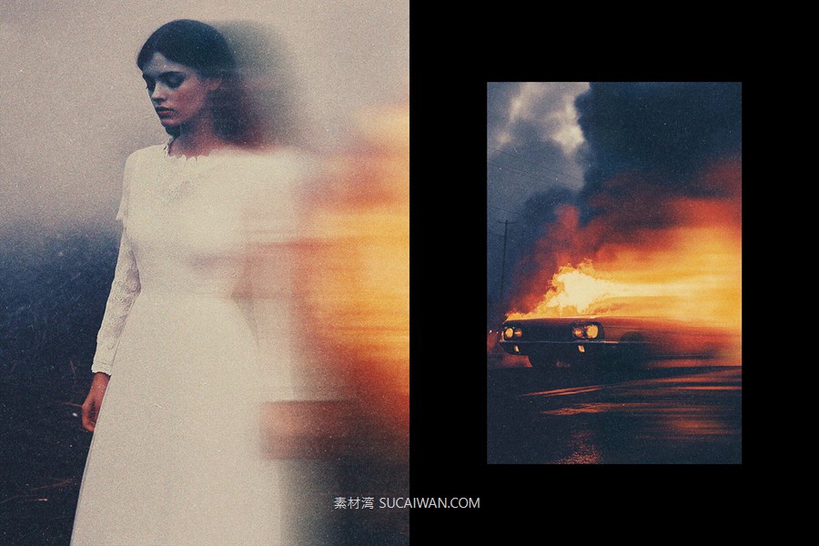 复古粒状模糊灰尘照片效果ps特效滤镜样机 Blurred Cinematic Photo Template , sucaiwan.com