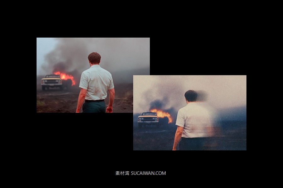 复古粒状模糊灰尘照片效果ps特效滤镜样机 Blurred Cinematic Photo Template , sucaiwan.com