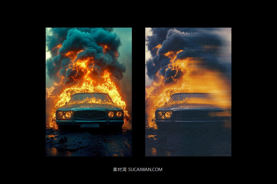 复古粒状模糊灰尘照片效果ps特效滤镜样机 Blurred Cinematic Photo Template , sucaiwan.com