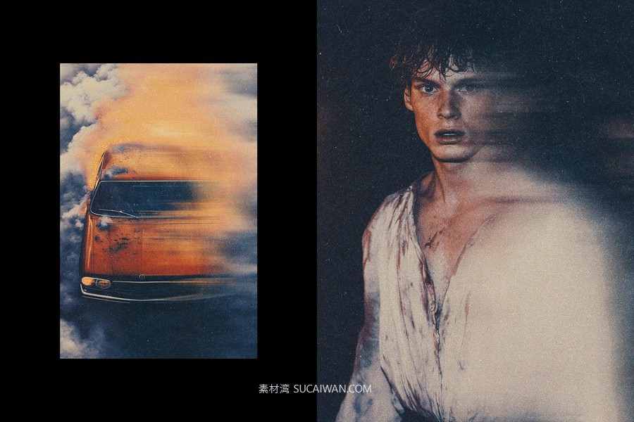 复古粒状模糊灰尘照片效果ps特效滤镜样机 Blurred Cinematic Photo Template , sucaiwan.com