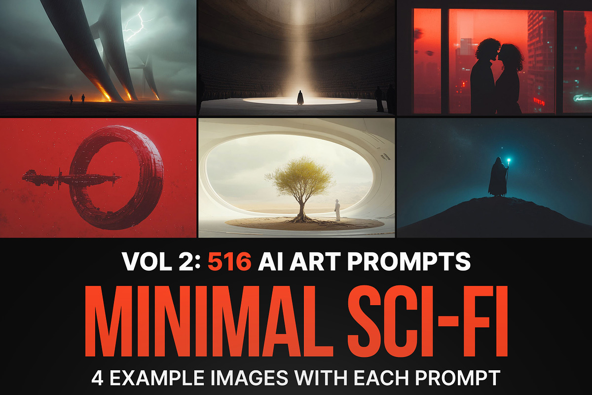 516款AI人工智能Midjourney生成未来科幻赛博朋克场景图片/关键词代码咒语素材包 516 Ai Art Prompts & Images For Minimal Sci-Fi , 第1张-素材湾丨精选海外优质设计素材资源 516款AI人工智能Midjourney生成未来科幻赛博朋克场景图片/关键词代码咒语素材包 516 Ai Art Prompts & Images For Minimal Sci-Fi , sucaiwan.com