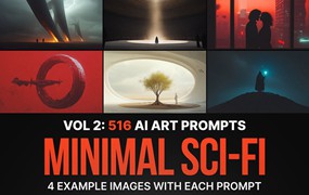 516款AI人工智能Midjourney生成未来科幻赛博朋克场景图片/关键词代码咒语素材包 516 Ai Art Prompts & Images For Minimal Sci-Fi