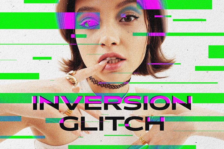 故障错位浮雕照片效果Ps修图特效滤镜样机 Inversion Glitch Photo Effect , sucaiwan.com