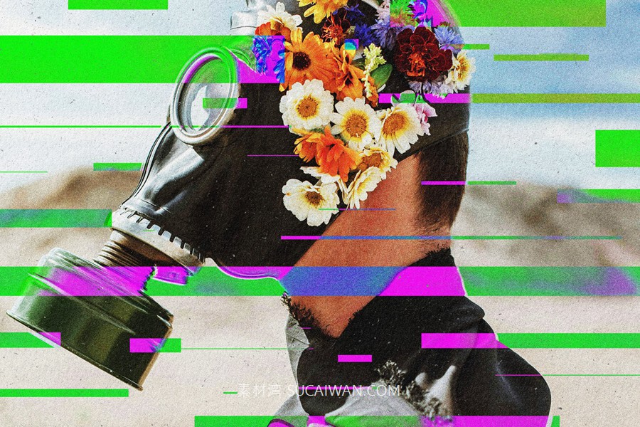 故障错位浮雕照片效果Ps修图特效滤镜样机 Inversion Glitch Photo Effect , sucaiwan.com