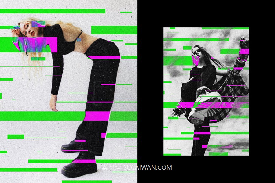 故障错位浮雕照片效果Ps修图特效滤镜样机 Inversion Glitch Photo Effect , sucaiwan.com