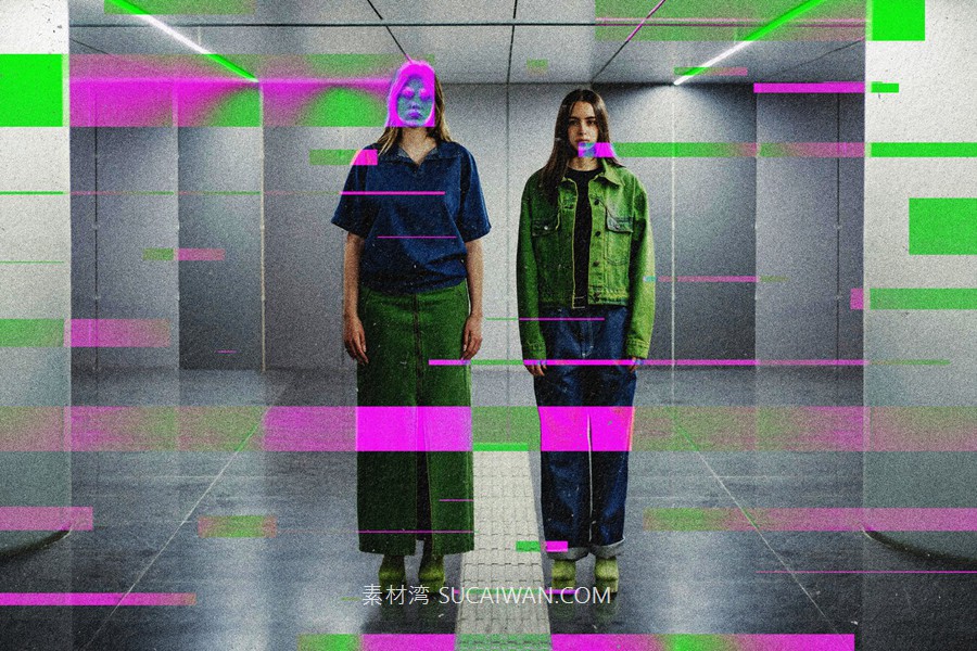 故障错位浮雕照片效果Ps修图特效滤镜样机 Inversion Glitch Photo Effect , sucaiwan.com