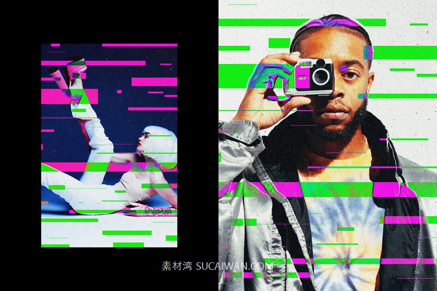 故障错位浮雕照片效果Ps修图特效滤镜样机 Inversion Glitch Photo Effect , sucaiwan.com