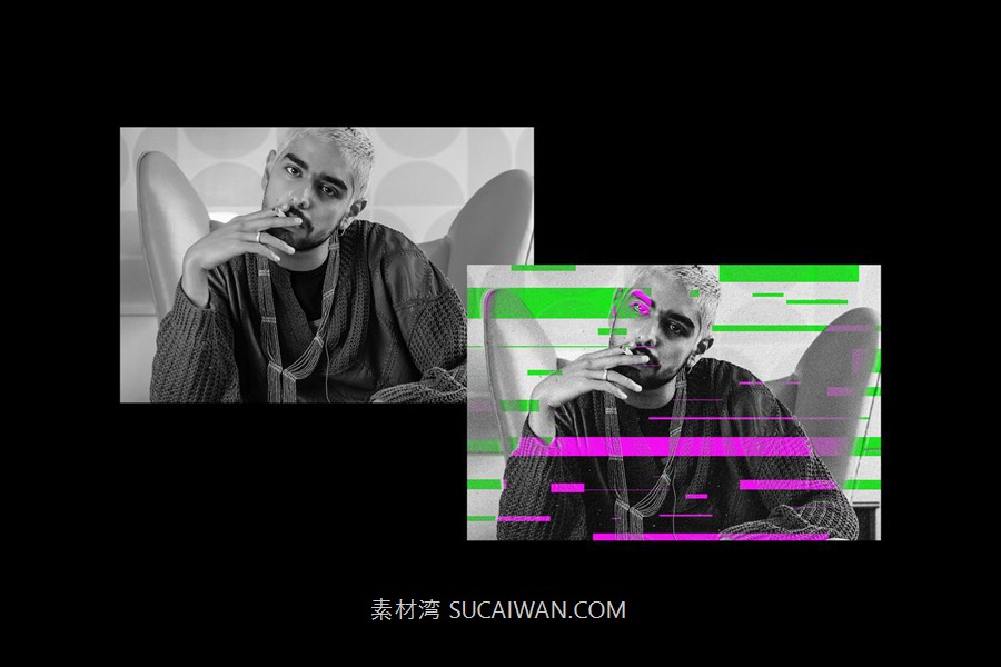 故障错位浮雕照片效果Ps修图特效滤镜样机 Inversion Glitch Photo Effect , sucaiwan.com
